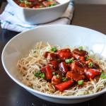 Pan Fried Noodles with Baby Corn Manchurian