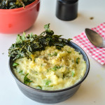 Creamy Mashed potatoes with baked kale chips